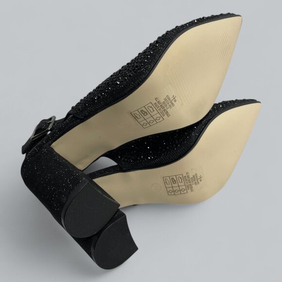 Valenti Franco Black Glitter Beaded Slingback High Heel Shoes Women's 7.5 NEW - Picture 8 of 11